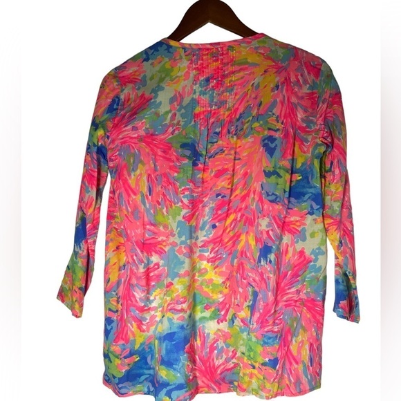 Lilly Pulitzer Women's Daylen Tunic Small Multi Palm Beach Coral Blouse Floral - Picture 3 of 12